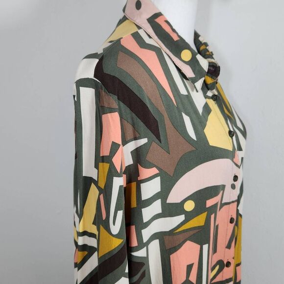 Big Dart Multi-Color Abstract Geometric Print Blouse Size 2X Colorful Retro Top - Picture 4 of 8
